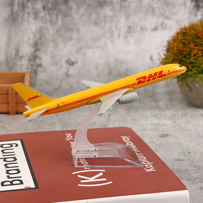 Aviation Replica 16CM 1:400 Scale DHL Freight Machine; Yellow High-Quality Metal Alloy Airplane Model.