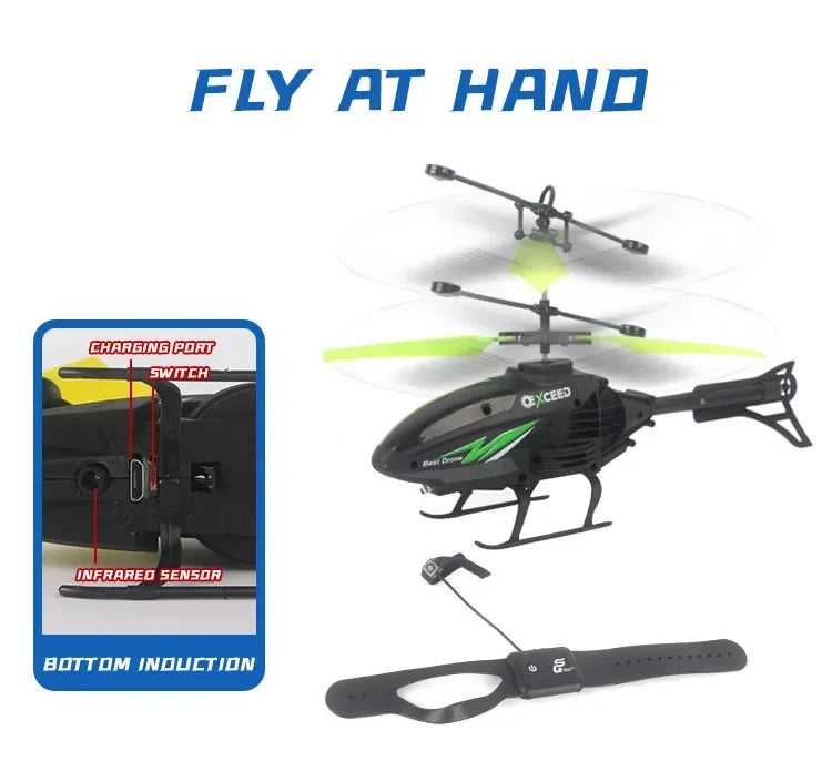 Mini RC Helicopter 2 Channel Remote Control Plane with LED Lights Gesture Sensing Crash Resistant Aircraft Toy for Kids