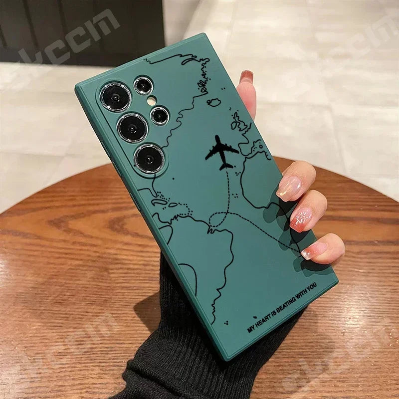 Travel-nspired Airplane Route Desian Case For Samsung Galaxy S24 S23 S22 Ultra Plus S20 FE A15 A35 A51 A54 A55 A71 A72 A73 Cover