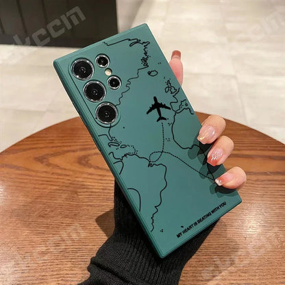 Travel-nspired Airplane Route Desian Case For Samsung Galaxy S24 S23 S22 Ultra Plus S20 FE A15 A35 A51 A54 A55 A71 A72 A73 Cover