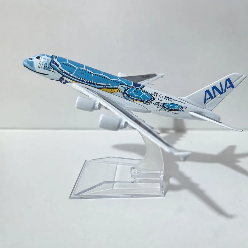 JASON TUTU 15CM ANA sea turtle painting Airbus A380 Airplane Model Aircraft Model Diecast Metal Planes Model All Nippon Airways