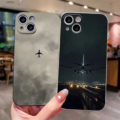 Airplane Landing Airport Painted Phone Case for iPhone 15 Cases iPone 16 14 13 12 11 Pro Max XS X XR 7 8 Plus SE 2022 Soft Cover