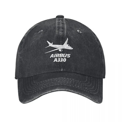 Airbus A330 Captain Baseball Cap Vintage Distressed Washed Airplane Sun Cap for Men Women Outdoor Activities Hats Cap