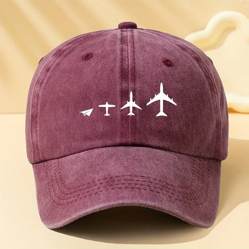 Retro airplane print baseball cap, unisex dad hat suitable for outdoor sports, camping, and casual wear, airplane pattern
