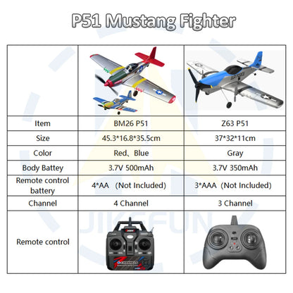 P51 Mustang Fighter 4CH Remote Control Aircraft Model Fixed Wing Aviation Model Aircraft 2.4G Electric Foam Glider Toys