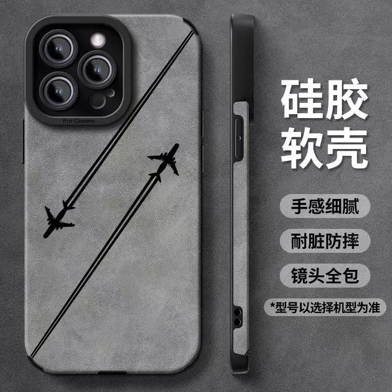 16 Plus Double Lines Plane Silicone Case For iPhone 13 14 15 17 Pro Max Air 11 12 Mini Soft Shockproof Matte Leather Cover