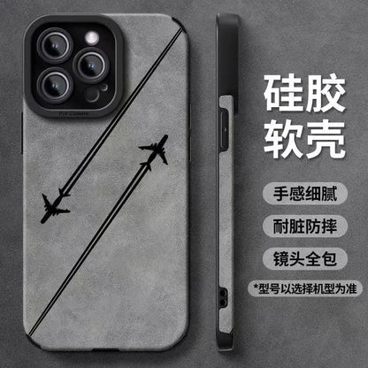 16 Plus Double Lines Plane Silicone Case For iPhone 13 14 15 17 Pro Max Air 11 12 Mini Soft Shockproof Matte Leather Cover