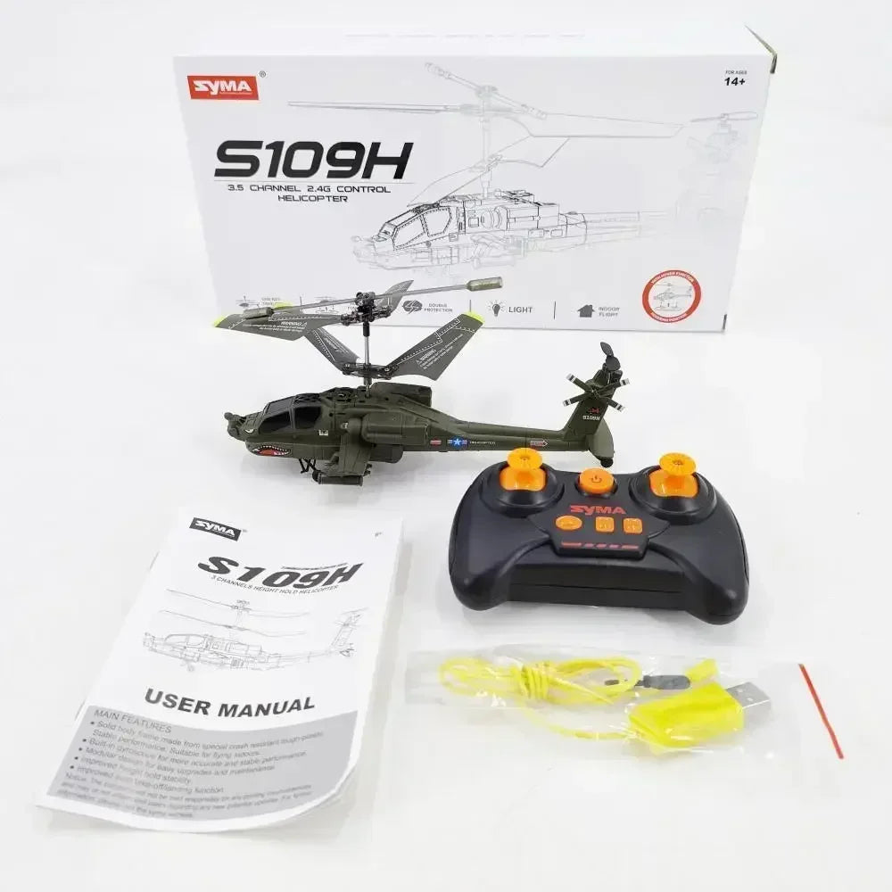 Simulation Apache Twin Paddle S109 20cm Multi-Function Remote Control Electric Helicopter Toy for Kids Small Aircraft Model Gift