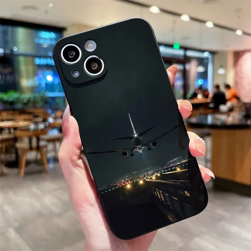Airplane Landing Airport Painted Phone Case for iPhone 15 Cases iPone 16 14 13 12 11 Pro Max XS X XR 7 8 Plus SE 2022 Soft Cover