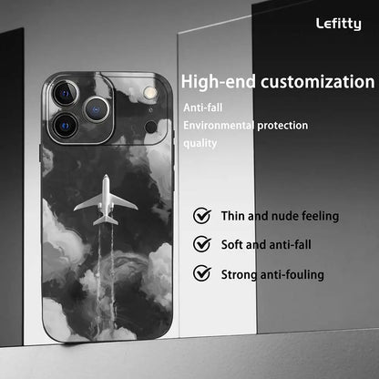 Airplane Plane Fly Travel Cloud Phone Case For IPhone 17 16 15 14 13 12 11 Pro Max Plus Mini Black Frosted Soft Shell Funda