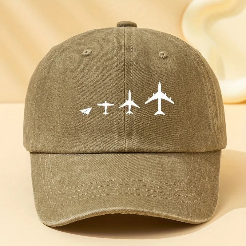Retro airplane print baseball cap, unisex dad hat suitable for outdoor sports, camping, and casual wear, airplane pattern