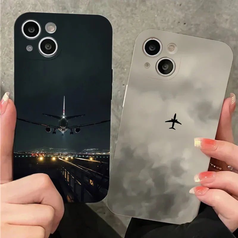 Airplane Landing Airport Painted Phone Case for iPhone 15 Cases iPone 16 14 13 12 11 Pro Max XS X XR 7 8 Plus SE 2022 Soft Cover