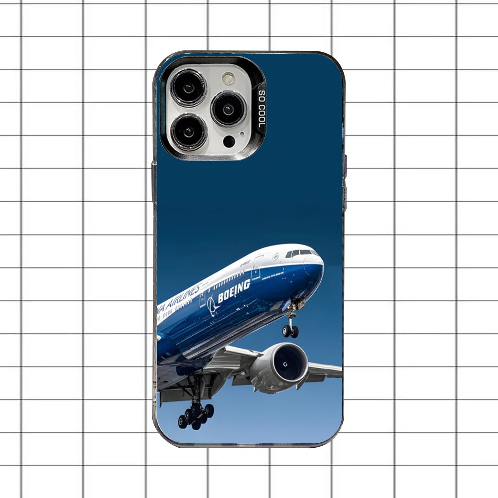 B-BoeingS 777 Top Airplane Phone Case For iPhone 16,15,14,13,12,11,8,7,Pro,Max,Plus,Mini,XS,SE Anti Fall Black Matte Hard