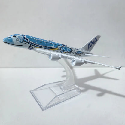 JASON TUTU 15CM ANA sea turtle painting Airbus A380 Airplane Model Aircraft Model Diecast Metal Planes Model All Nippon Airways