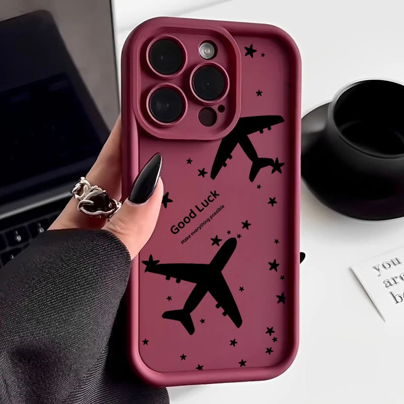 Shockproof Luxury Airplane Pattern Silicone Case For iPhone 16 15 14 Pro Max 11 12 13 Pro 16E XR 15 16 Plus Soft TPU Phone Cover