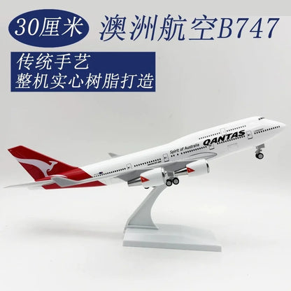 30cm Scale Aircraft Airbus B747 Qantas Airways resin Airplane Model Children Gift for Collection Educational toys Collected Gift
