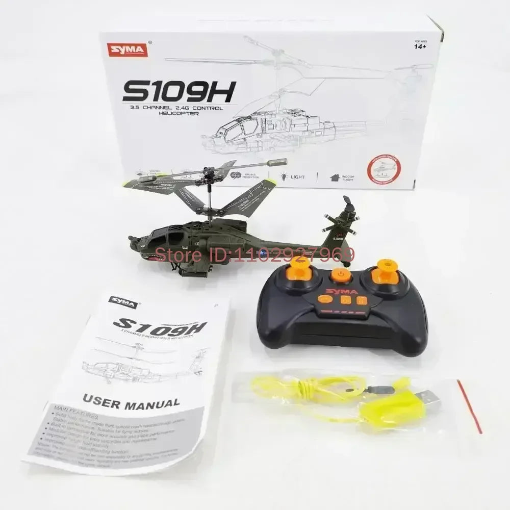 Simulation Apache Twin Paddle S109 20cm Multi-Function Remote Control Electric Helicopter Toy for Kids Small Aircraft Model Gift