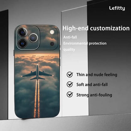 Airplane Plane Fly Travel Cloud Phone Case For IPhone 17 16 15 14 13 12 11 Pro Max Plus Mini Black Frosted Soft Shell Funda