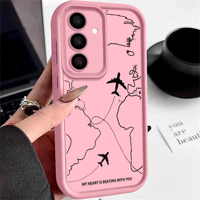Airplane Route Silicone Case For Samsung Galaxy S25 FE S25 Edge S24 S23 Ultra S22 Plus A17 A14 A15 A55 A56 A36 A26 Soft Cover