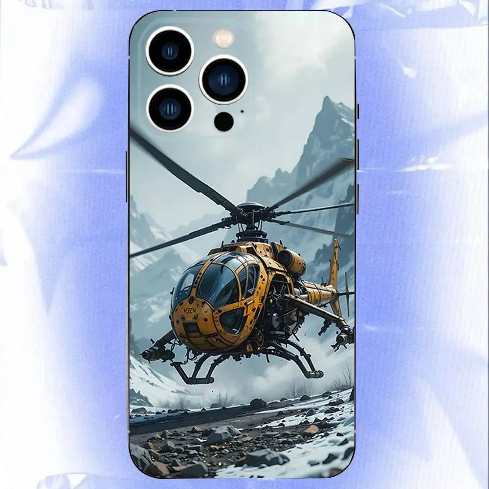 Aircraft Helicopter Phone Case For iPhone 17,16,15,14,13,12,11,Pro,XS,Max,XR,Plus,E,SE4,Mini Black Soft Cover