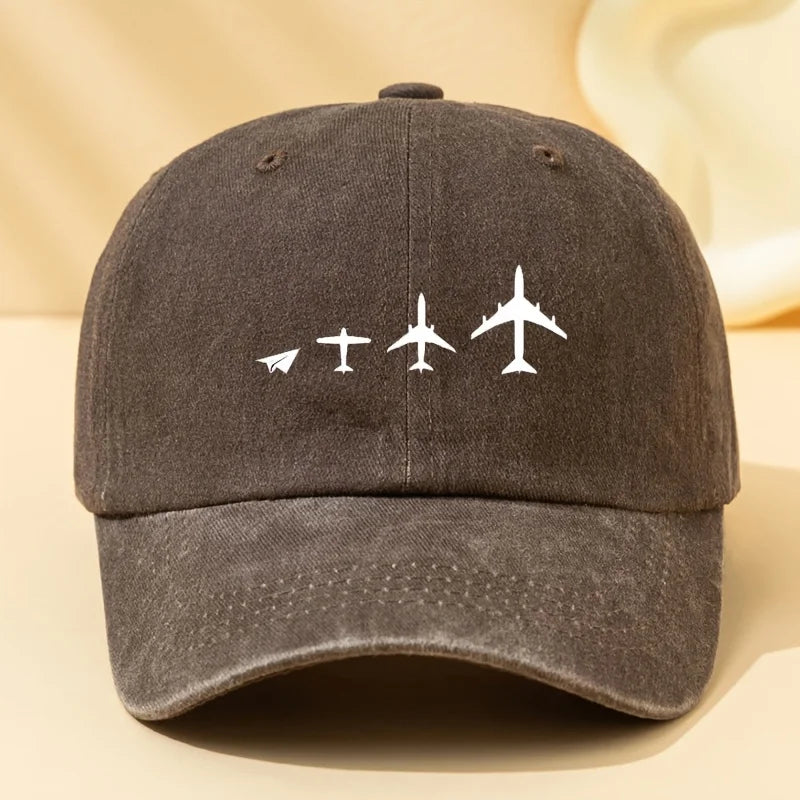 Retro airplane print baseball cap, unisex dad hat suitable for outdoor sports, camping, and casual wear, airplane pattern