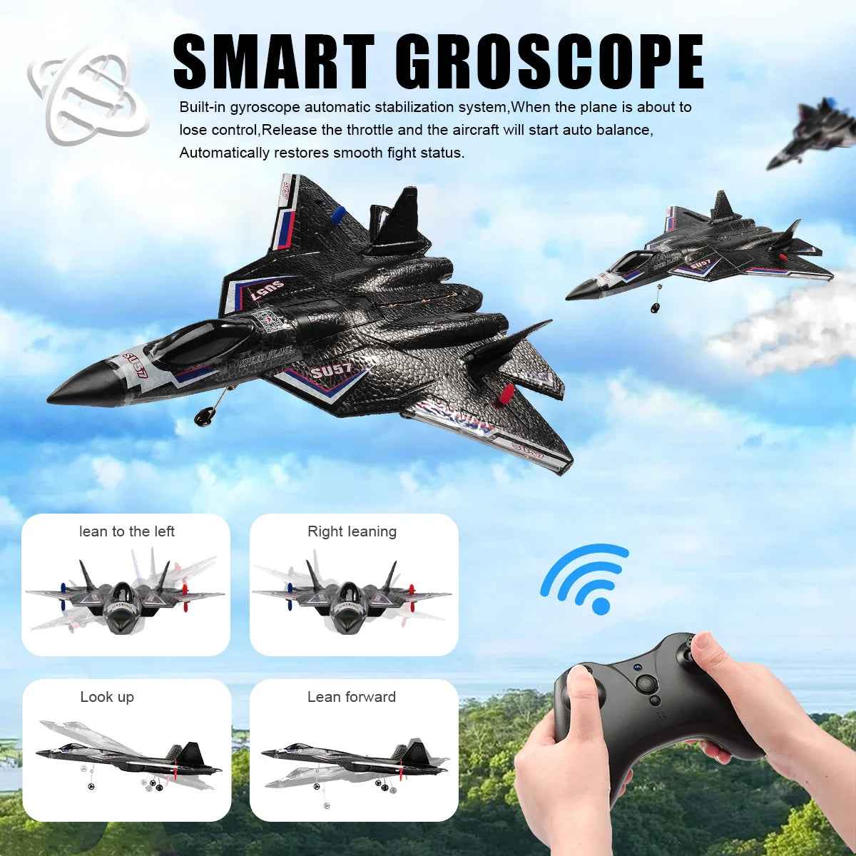SU57 RC Plane 2.4G Remote Control Aircraft with Light Fixed Wing Hand Throwing Foam Remote Control Airplane Children Toys  Gifts