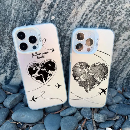 World Map Travel Airplane Phone Case For iphone 16 15 13 14 Pro Max Plus 11 12 Pro Max 13 Mini Back Shockproof Laser Covers