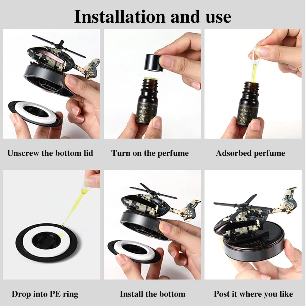 Solar Car Air Freshener Interior Accessories Supplies Helicopter Decoration Propeller Rotating Auto Flavoring Perfume Diffuser