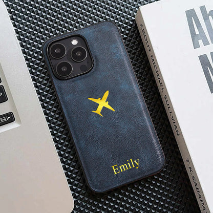 Personalize Custom Name Airplane Pattern Hot Foil Engraved Phone Case for iPhone 11 12 13 14 15 16 Pro Max Plus  Protect Cover