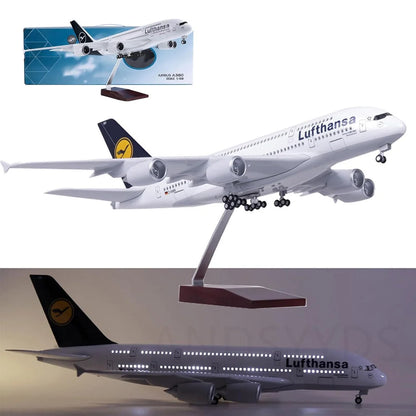 1/160 Scale 46CM Airplane Model 380 A380 Lufthansa Airline Model W Light and Wheel Diecast Plastic Resin Plane Toy For Collectio