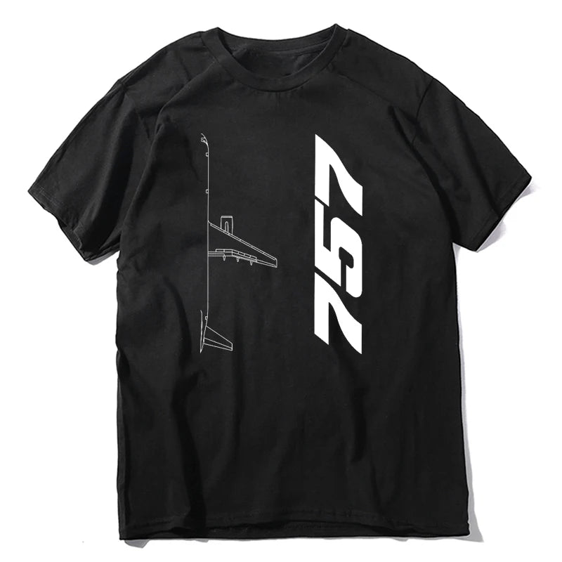 Tees Short Sleeve Clothes Gift Idea Boeing 757 Silhouette Top  Men's  Cotton Funny  Crew Neck Airplane Lover