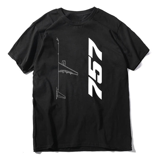Tees Short Sleeve Clothes Gift Idea Boeing 757 Silhouette Top  Men's  Cotton Funny  Crew Neck Airplane Lover