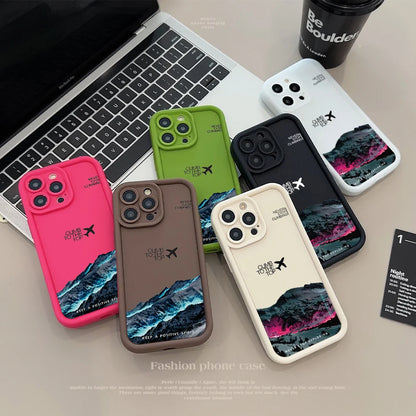 Peak Plane Phone Case For iPhone 17 16 15 14 Pro Max 13 12 11 16 Plus 16E 17 Air Shockproof Matte Soft TPU Silicone Bumper Cover