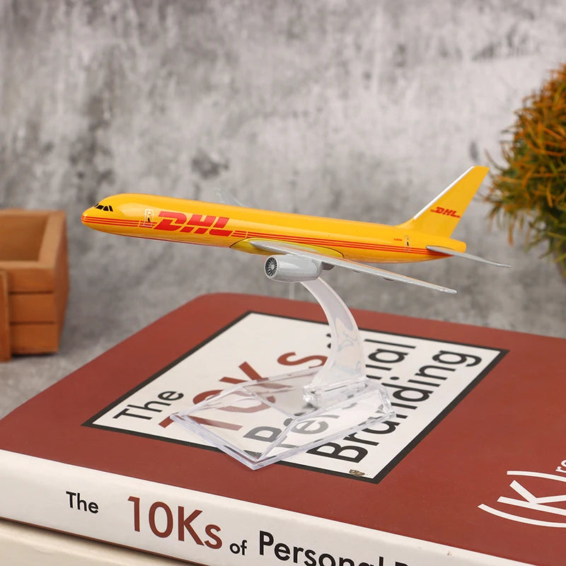 Aviation Replica 16CM 1:400 Scale DHL Freight Machine; Yellow High-Quality Metal Alloy Airplane Model.