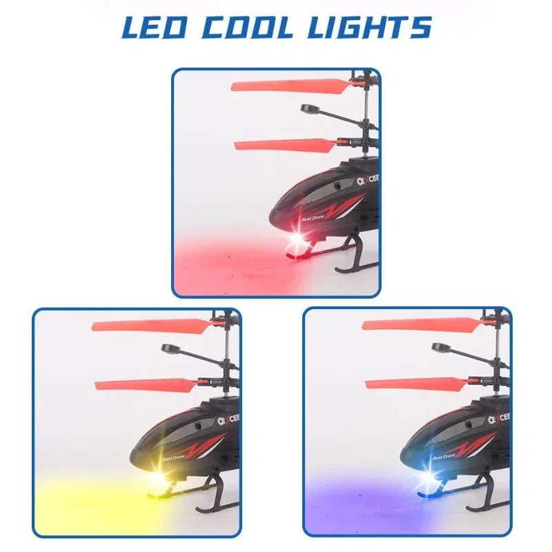 Mini RC Helicopter 2 Channel Remote Control Plane with LED Lights Gesture Sensing Crash Resistant Aircraft Toy for Kids