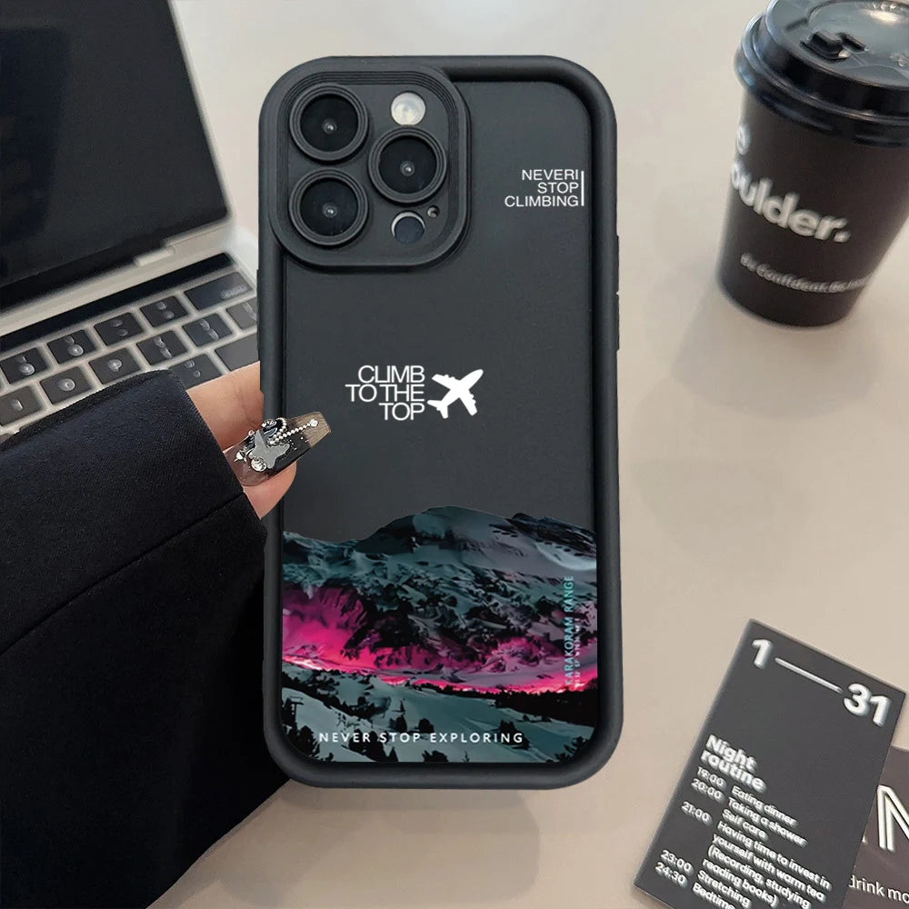 Peak Plane Phone Case For iPhone 17 16 15 14 Pro Max 13 12 11 16 Plus 16E 17 Air Shockproof Matte Soft TPU Silicone Bumper Cover