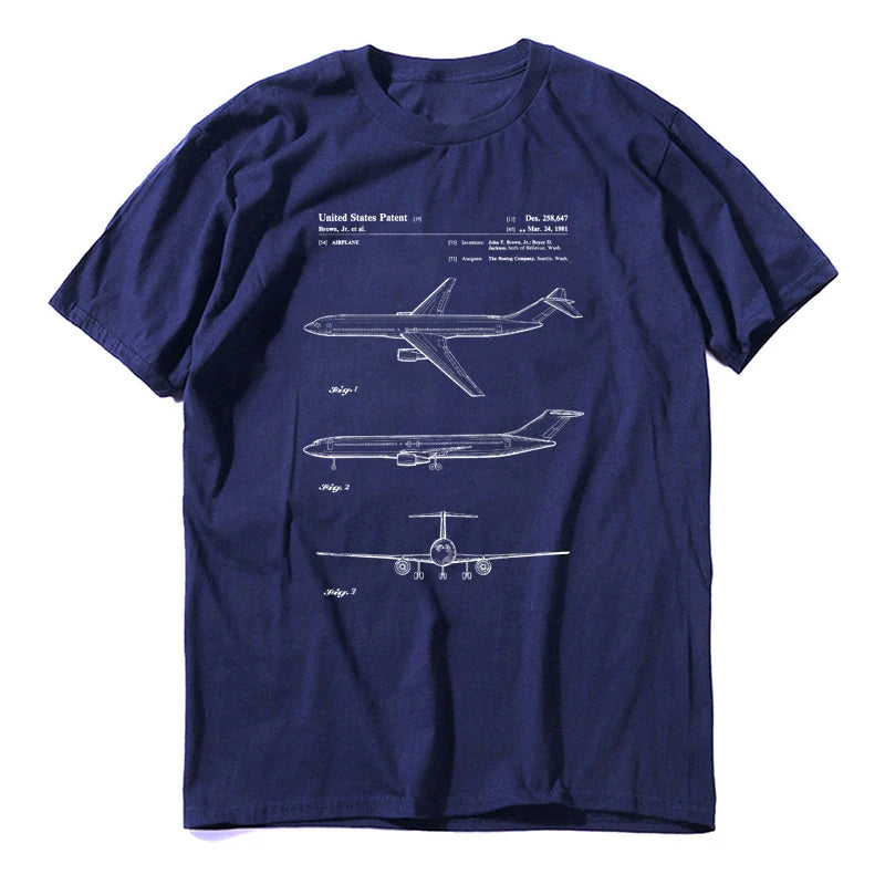 Men's  Patent Print of 1981 Boeing 777 Airliner Novelty Pure Cotton Tees Short Sleeve Airplane Lover