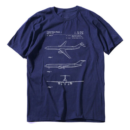 Men's  Patent Print of 1981 Boeing 777 Airliner Novelty Pure Cotton Tees Short Sleeve Airplane Lover