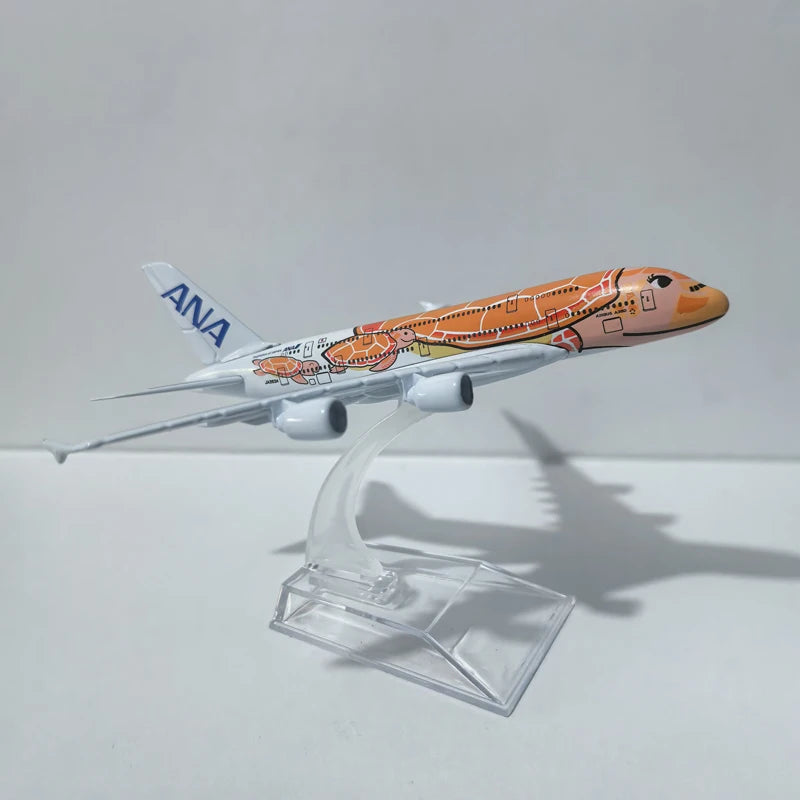 JASON TUTU 15CM ANA sea turtle painting Airbus A380 Airplane Model Aircraft Model Diecast Metal Planes Model All Nippon Airways