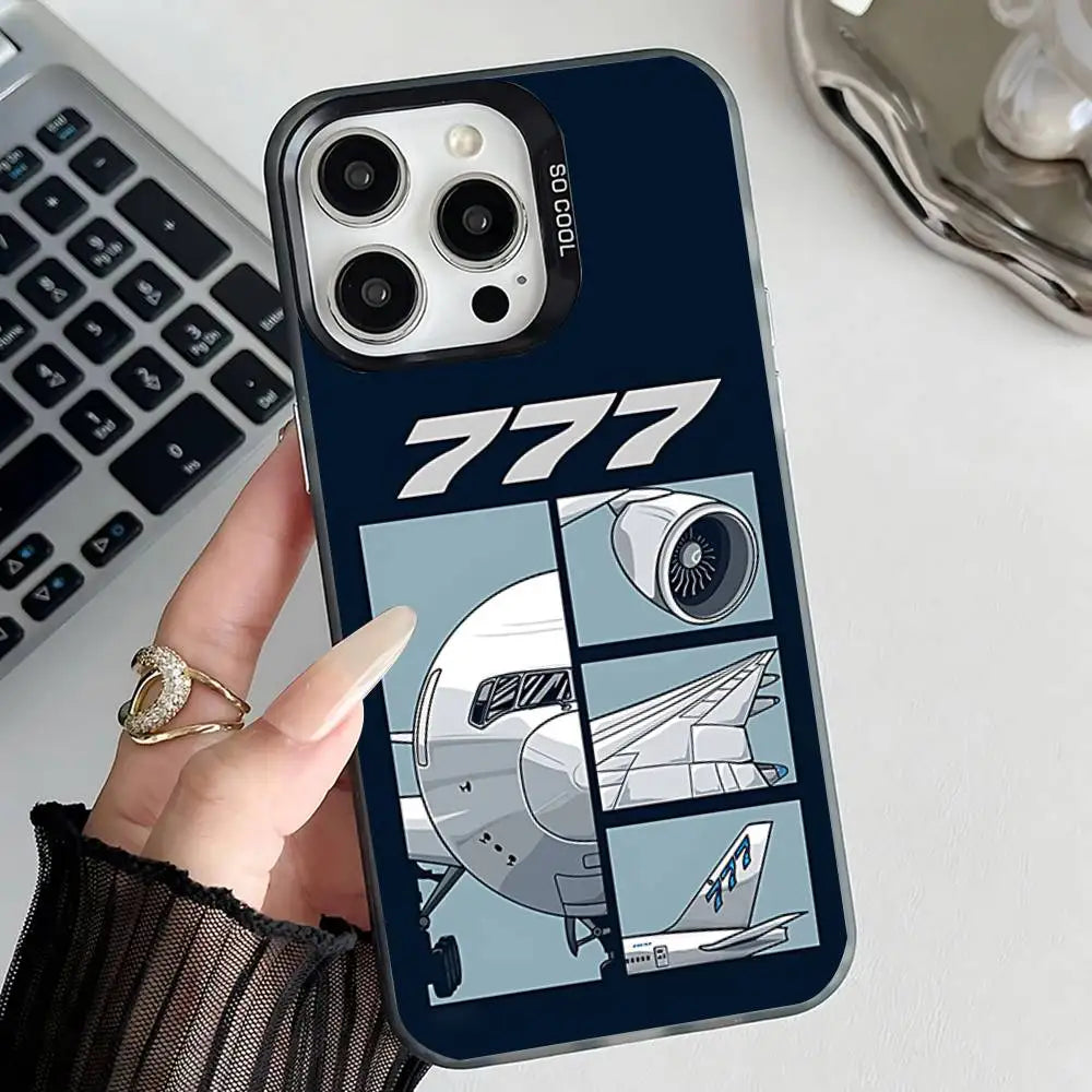 B-BoeingS 777 Top Airplane  Phone Case For iPhone 17,16,15,14,13,12,11,Pro,Max,Plus,E,Air,Mini Black IMD Cover