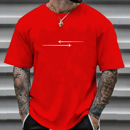 100% Cotton Casual Loose Large Creative Airplane Printed Comfortable Sports Round Neck Short Sleeve T-shirt