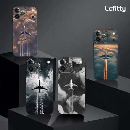 Airplane Plane Fly Travel Cloud Phone Case For IPhone 17 16 15 14 13 12 11 Pro Max Plus Mini Black Frosted Soft Shell Funda