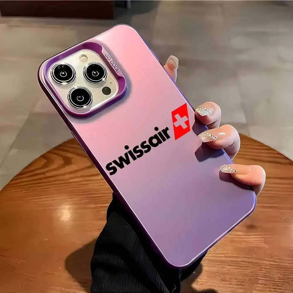 Swiss International Air Lines logo Phone Case For iPhone 17 16 15 14 13 12 11 Pro Max Air multicolor Matte Laser Metallic Aurora