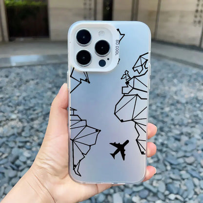 World Map Travel Airplane Phone Case For iphone 16 15 13 14 Pro Max Plus 11 12 Pro Max 13 Mini Back Shockproof Laser Covers
