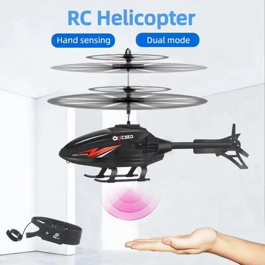 Mini RC Helicopter 2 Channel Remote Control Plane with LED Lights Gesture Sensing Crash Resistant Aircraft Toy for Kids