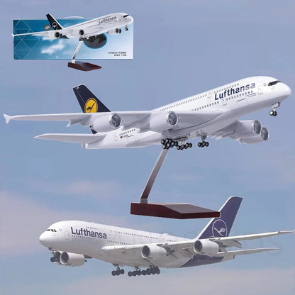 1/160 Scale 46CM Airplane Model 380 A380 Lufthansa Airline Model W Light and Wheel Diecast Plastic Resin Plane Toy For Collectio
