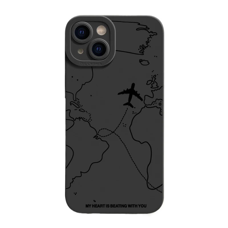 Travel-nspired Airplane Route Desian Phone Case For iPhone 16 15 14 13 12 11 Pro Max Mini 7 8 Plus XR XS Max Soft Silicone Cover