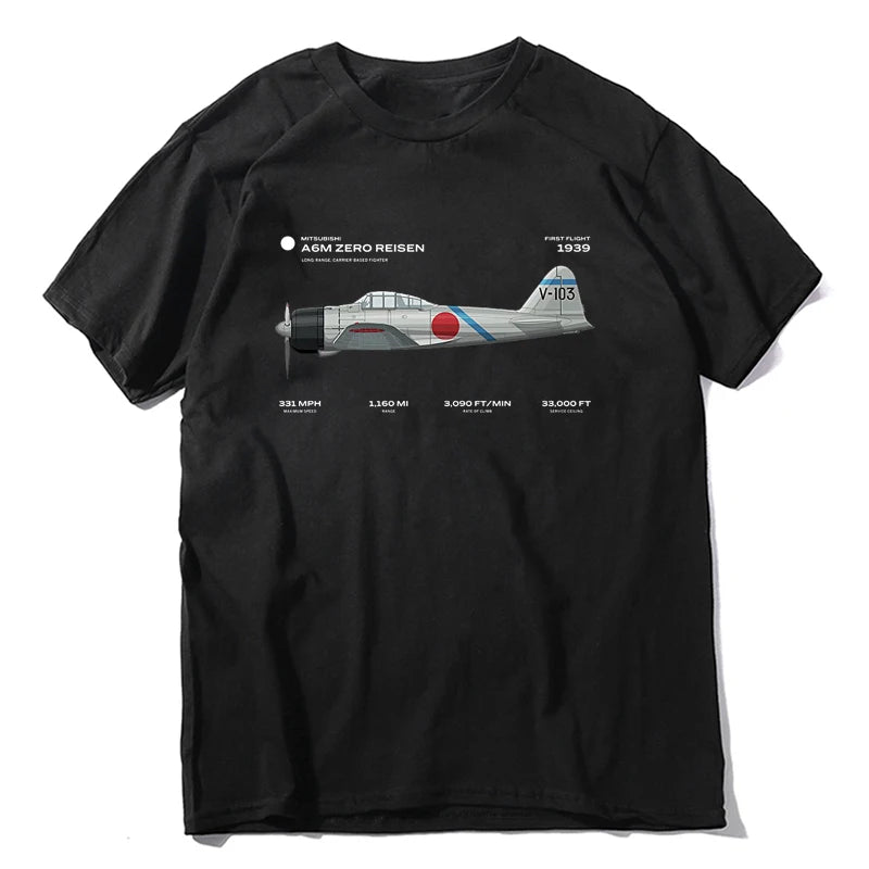 A6M Zero Risen WWII Japan Airplane FighterT Shirt. New 100% Cotton Short Sleeve O-Neck Casual T-shirts Loose Top Size S-3XL