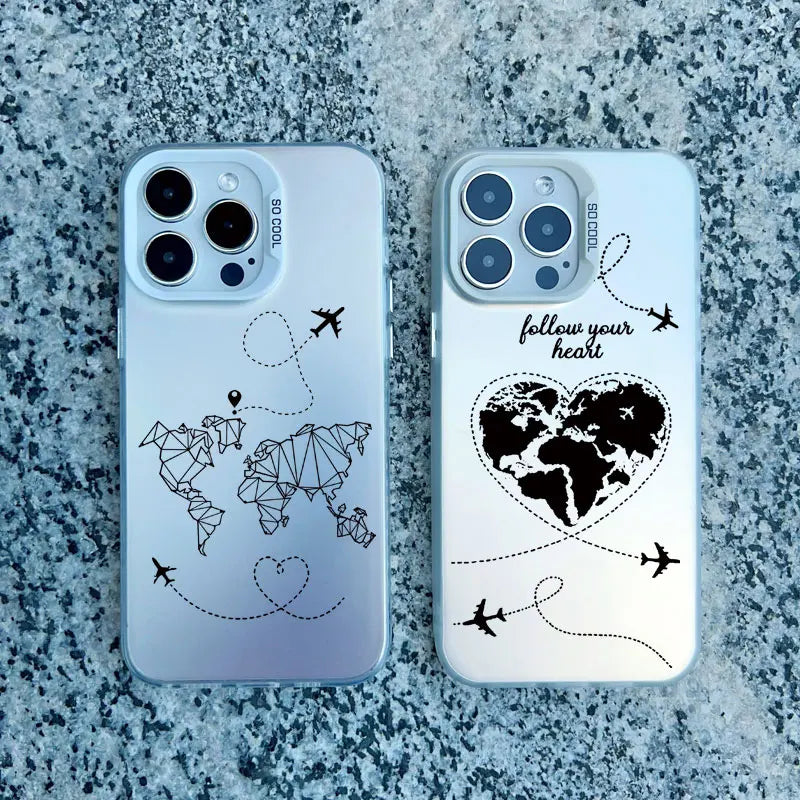 World Map Travel Airplane Phone Case For iphone 16 15 13 14 Pro Max Plus 11 12 Pro Max 13 Mini Back Shockproof Laser Covers