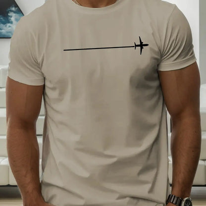 100 % pure cotton fashionable casual loose minimalist airplane pattern printed round neck short sleeved T-shirt